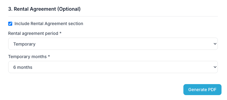 Rental agreement generator with PDF export